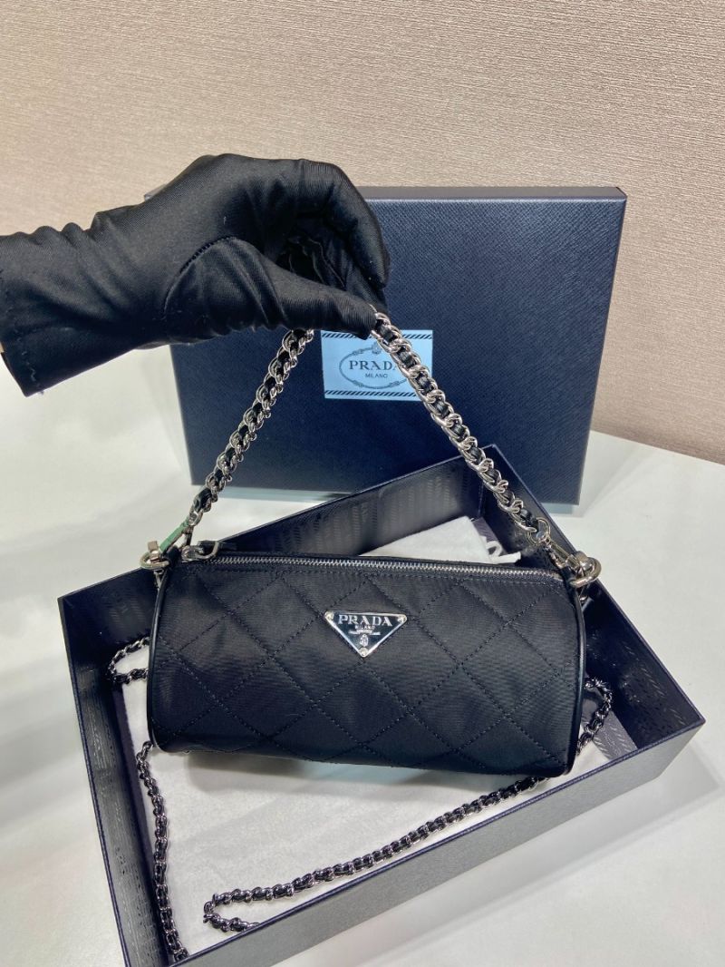 Prada Tessuto Nylon Impunturato Quilted Chain Pochette Black 1NE546