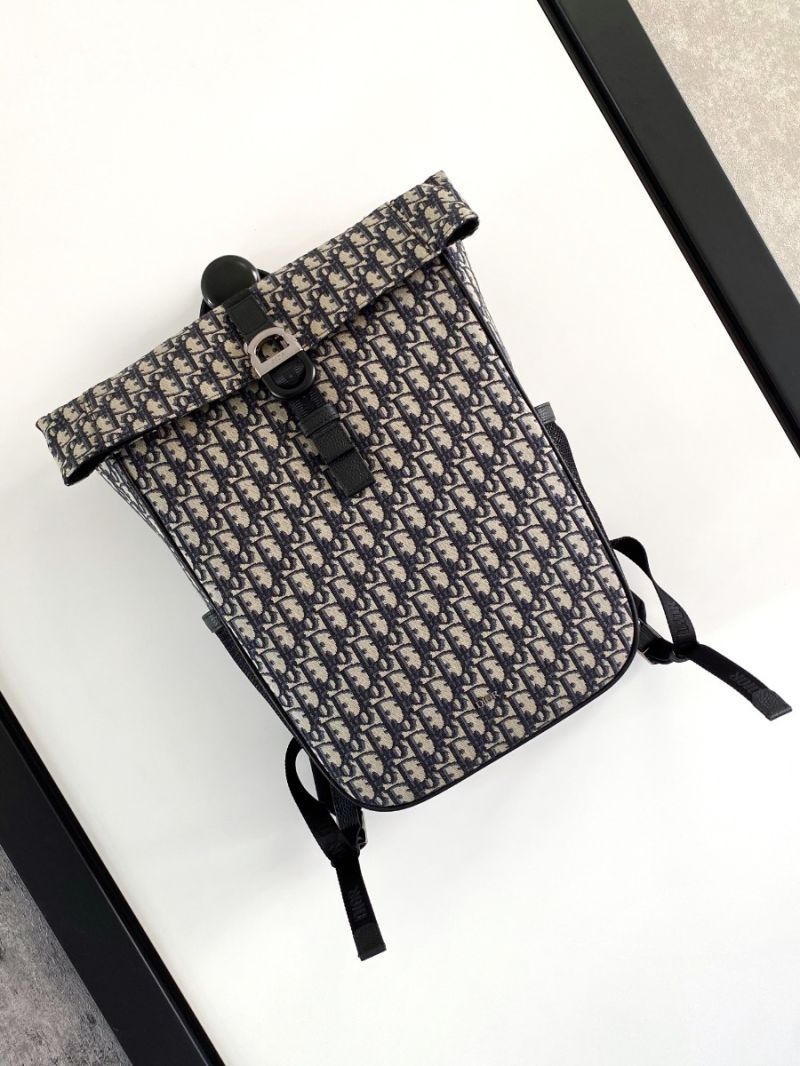 Dior 8 Roll Top Backpack Beige Blue Dior Oblique Jacquard 1ESBA216YK