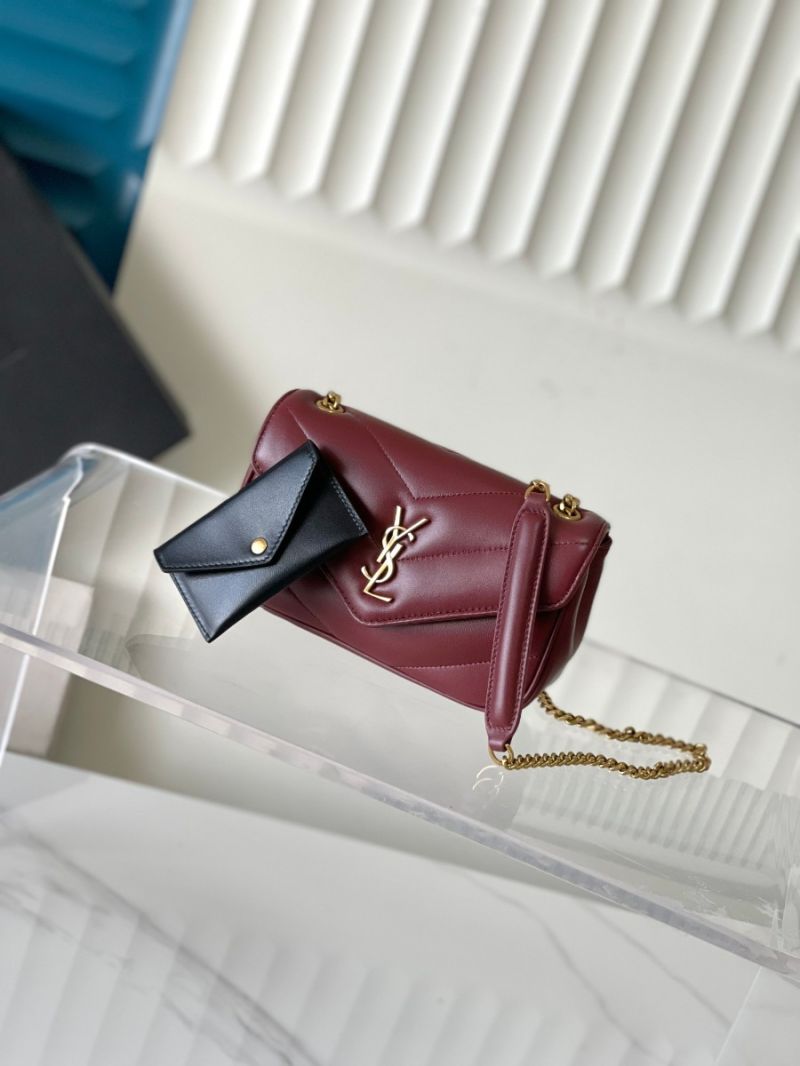 YSL Saint Laurent Loulou Mini In Lambskin 821749 Rouge Cabernet