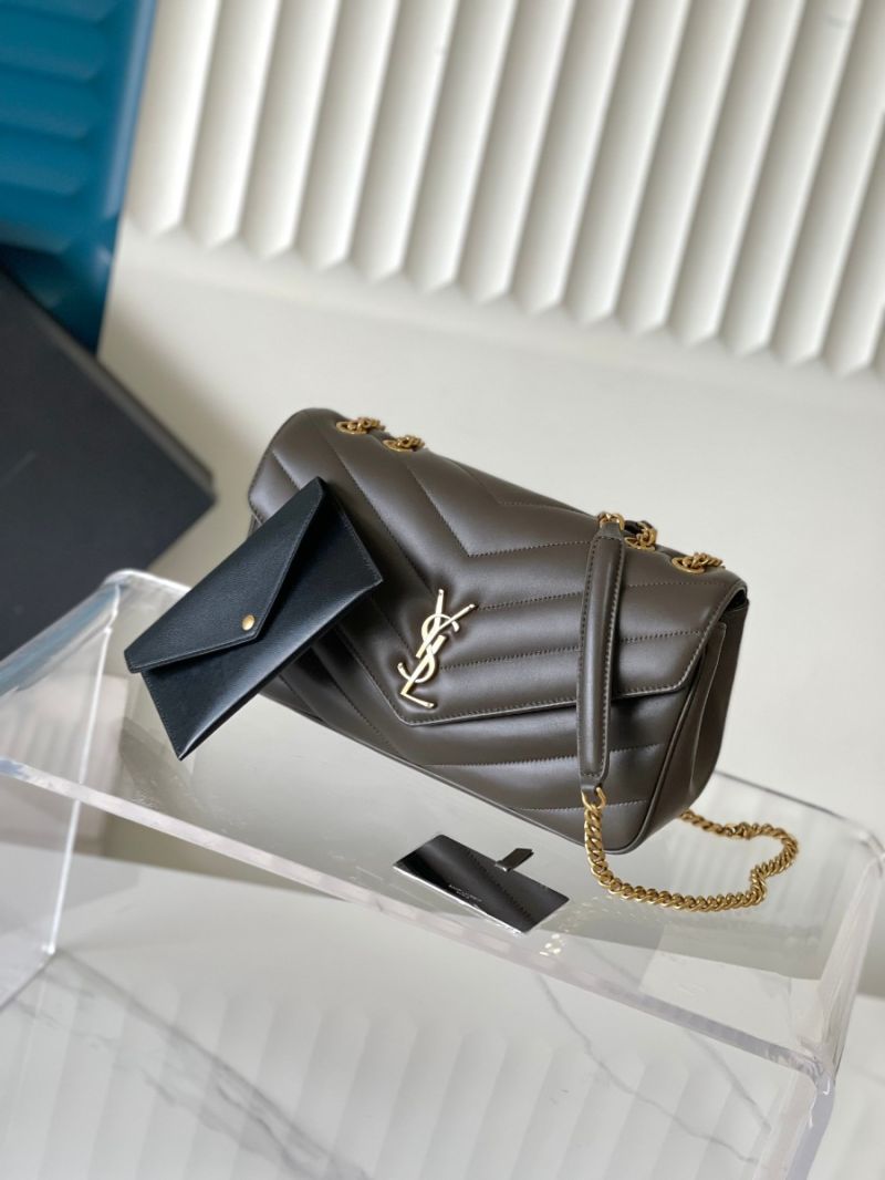 YSL Saint Laurent Loulou Medium In Matelassé Lambskin 801439 Dark Strong Moss