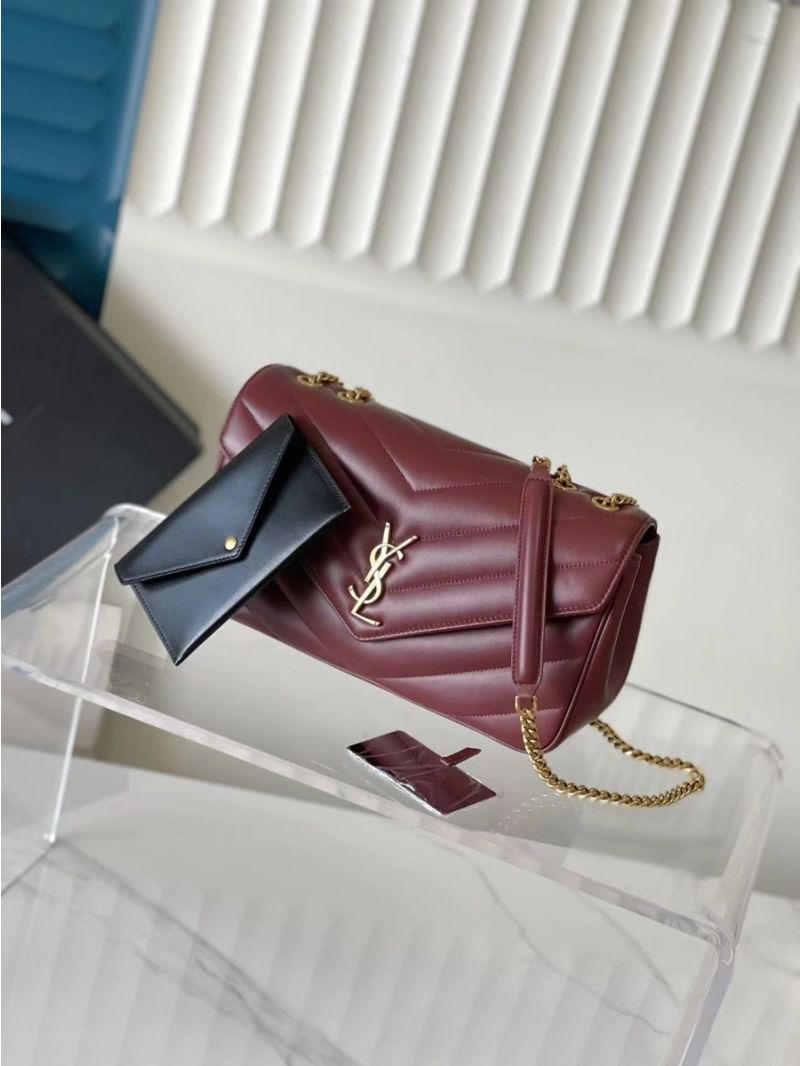 YSL Saint Laurent Loulou Medium In Matelassé Lambskin 801439 Rouge Cabernet