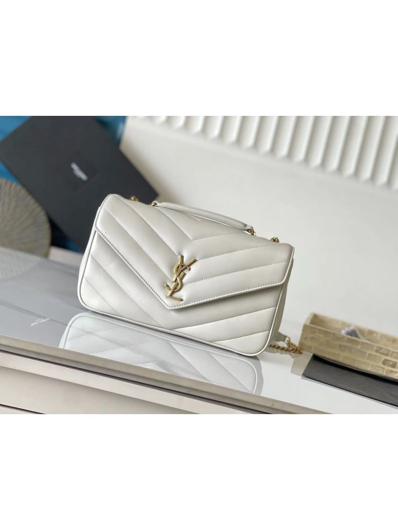YSL Saint Laurent Loulou Medium In Matelassé Lambskin 801439 Chalk