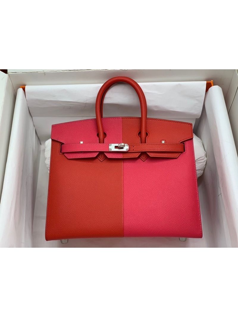 Hermes Birkin Sellier Bag in Tri-Color Casaque Veau Epsom Rouge de Coeur/Rose Extreme Epsom Leather