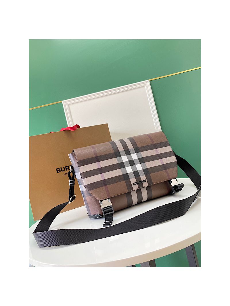 Burberry Exaggerated Check Large Wright Messenger Bag 80547181 Dark Birch Brown