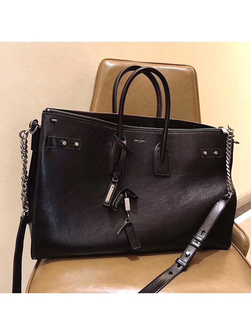 YSL Saint Laurent Sac De Jour Souple 36 Duffle Bag In Black Moroder Leather