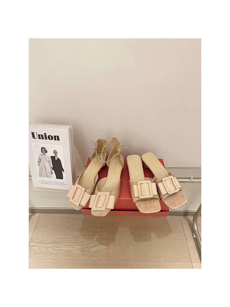 Dior Idylle Ballet Pump Nude Suede Covered with Strass and Grosgrain KCB777 