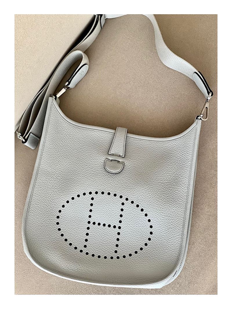 Hermes Evelyne Bag in Clemence leather 08 Bleu Pale