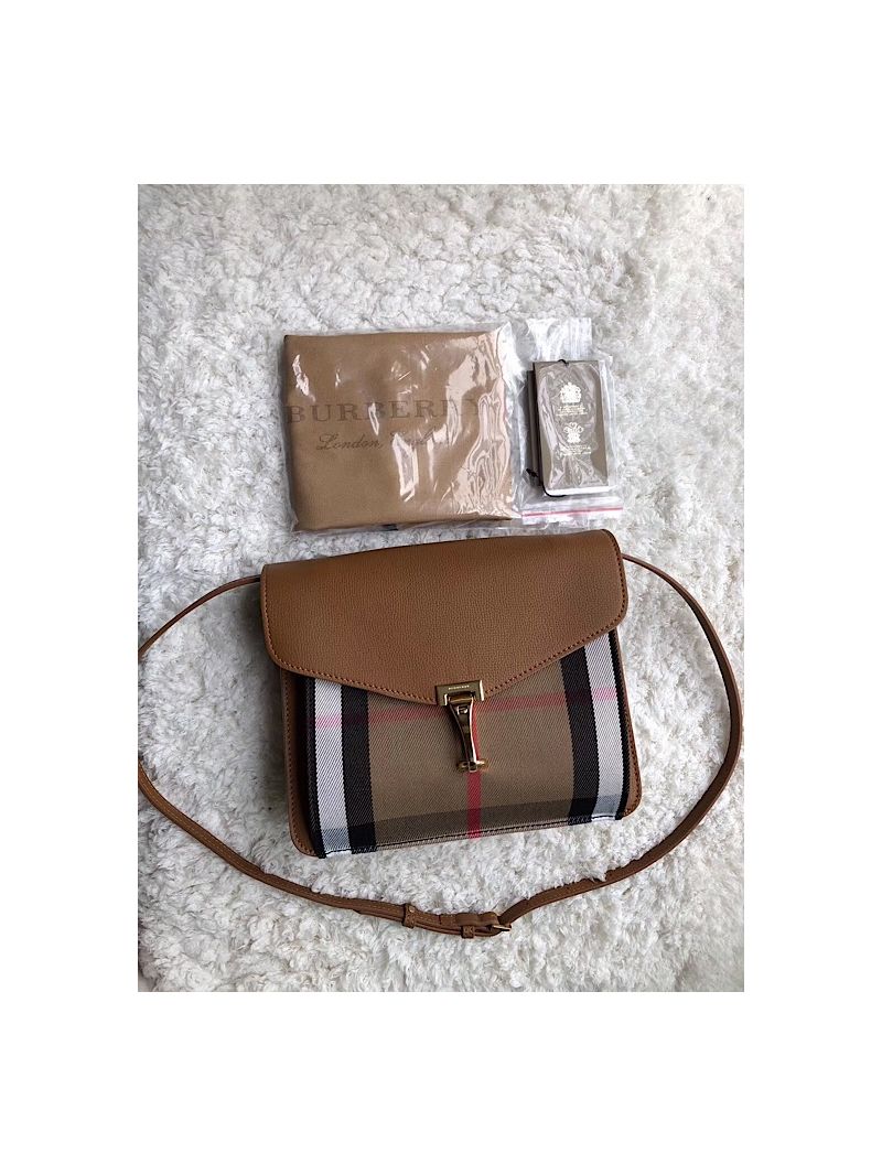 Burberry Small Leather and House Check Crossbody Bag Tan