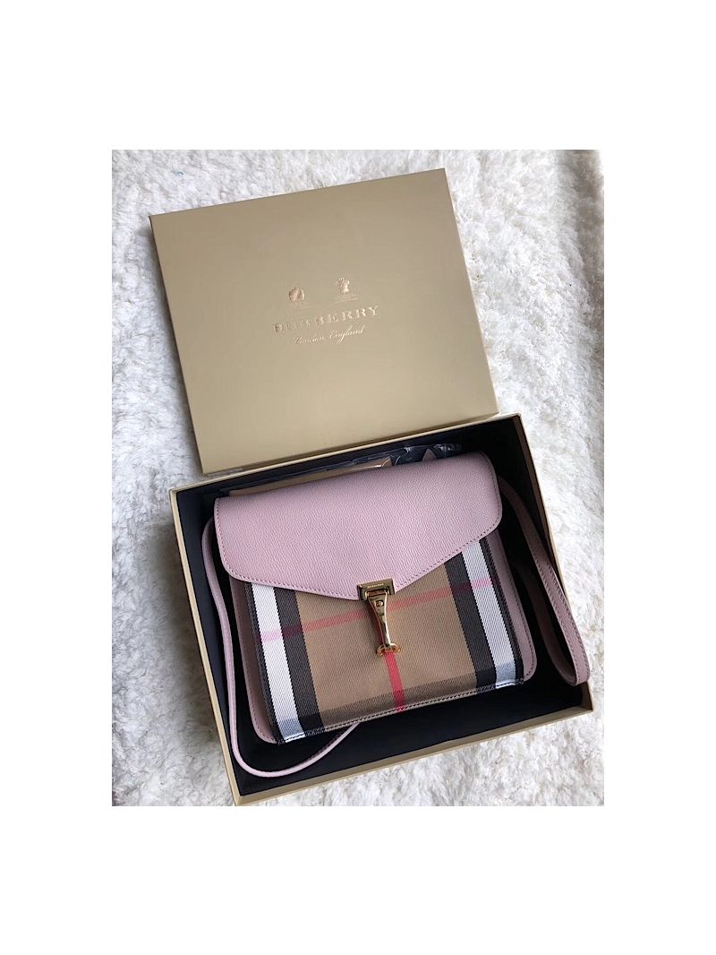Burberry Small Leather and House Check Crossbody Bag Pink