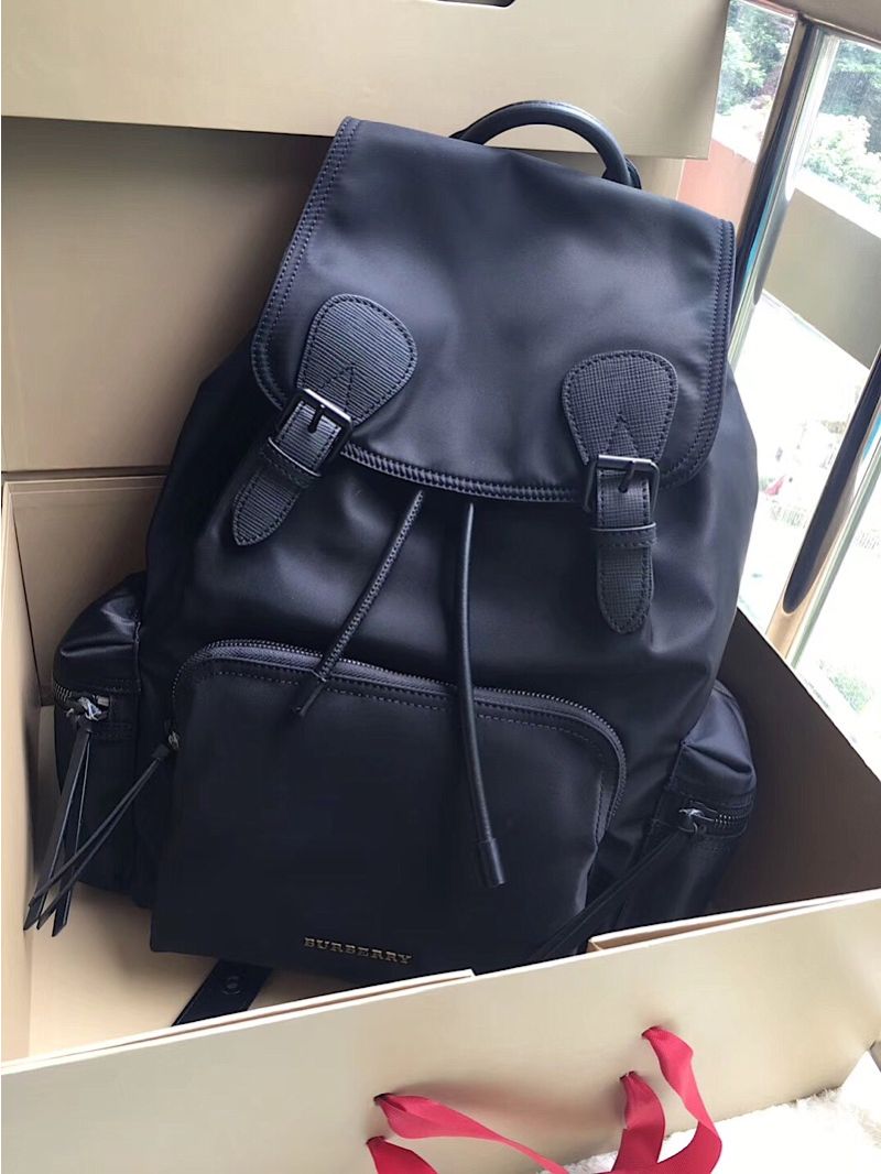 Burberry The Large Rucksack Backpack in black Technical Nylon and Leather with black hardware