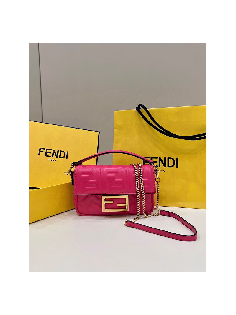 Fendi Baguette Mini / Medium Bag with FF Motif 8BR600 Rose Pink