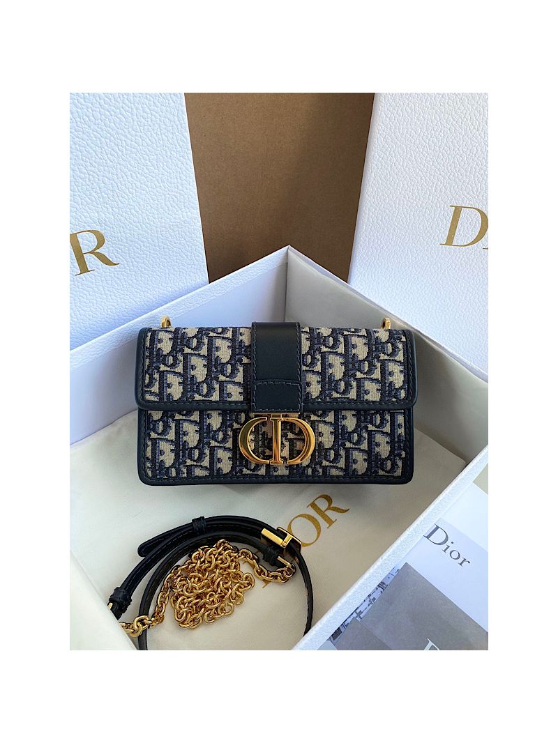 Dior 30 Montaigne East-west Bag With Chain Blue Oblique Jacquard M9334