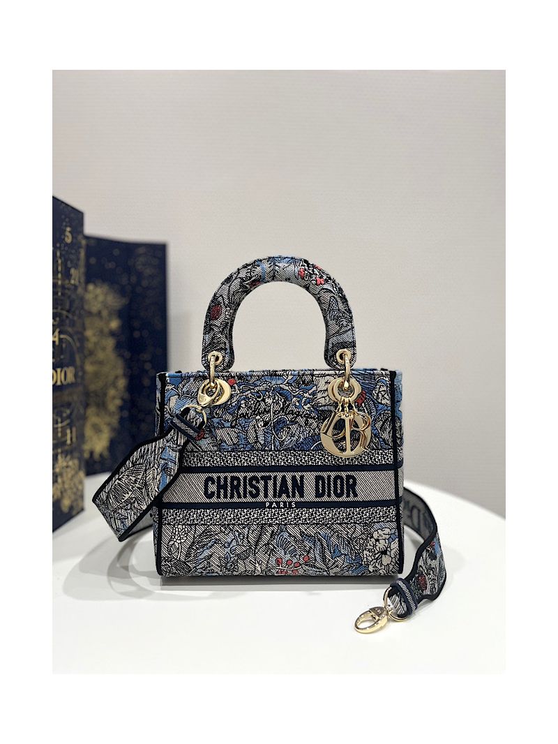 Dior Medium Lady D-Lite Bag Denim Dior Jardin Magique Embroidery M0565