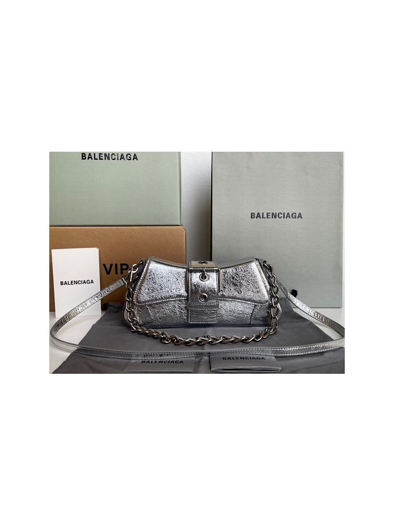 Balenciaga Lindsay Small Shoulder Bag With Strap in Metallic Calfskin 7011412 Silver