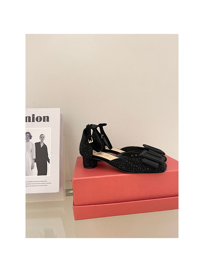 Dior Idylle Ballet Pump Black Suede Covered with Strass and Grosgrain KCB777 