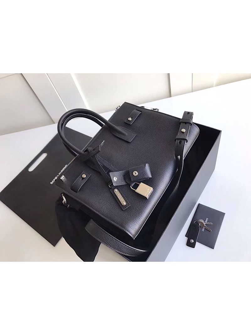 YSL Saint Laurent Baby Sac De Jour Souple Duffle Bag In Grained Leather Black