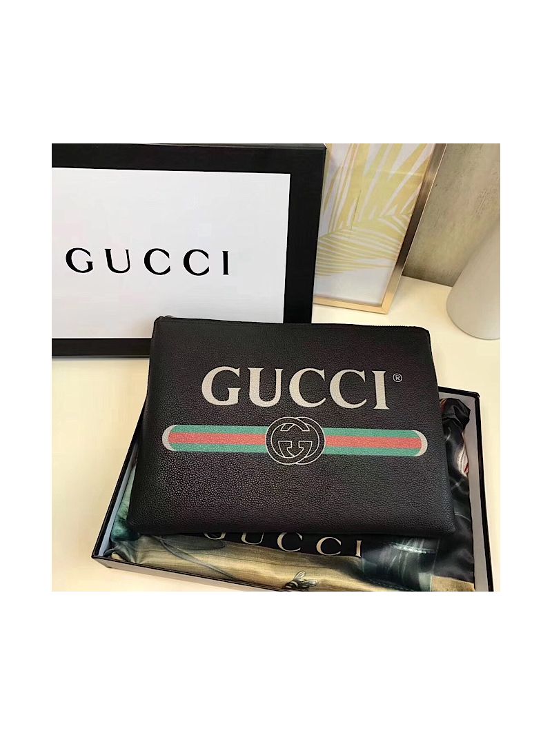 Gucci Print Leather Medium Portfolio Black