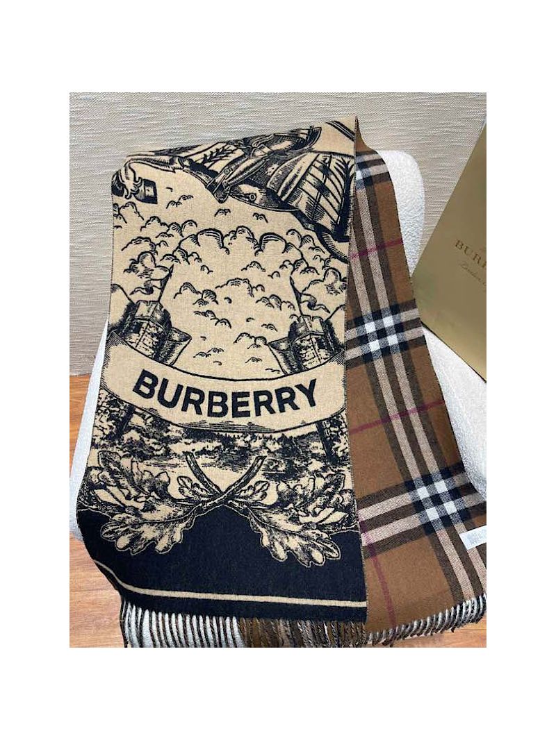 Burberry Reversible Check and Cashmere Jacquard Scarf Dark Brown Horseferry