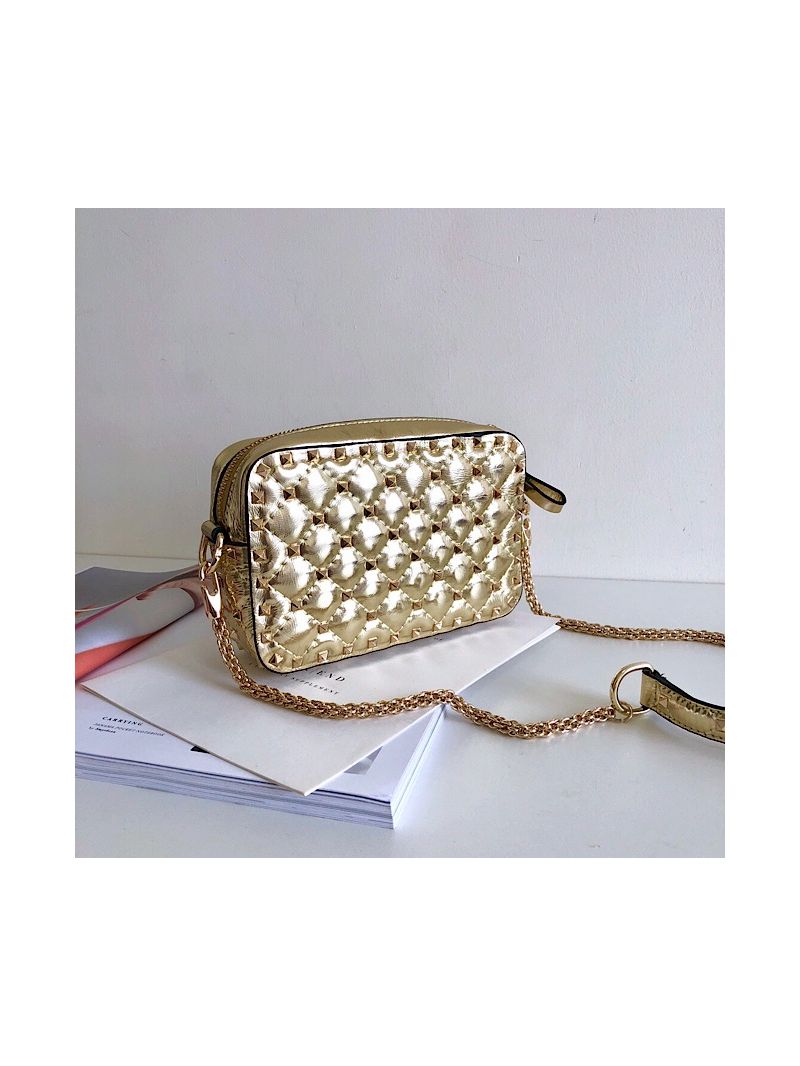 Valentino Garavani Rockstud Spike Camera Bag Champagne