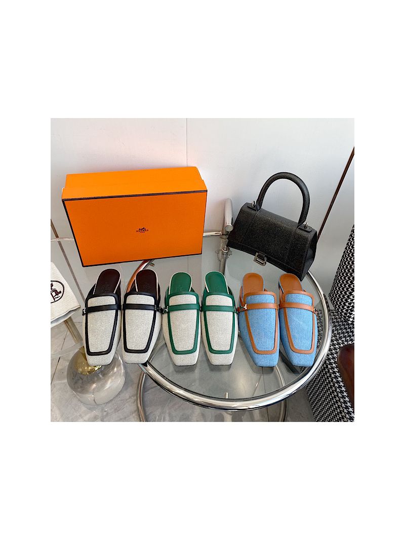 Hermes Groupie Mule H231054Z in H canvas and calfskin
