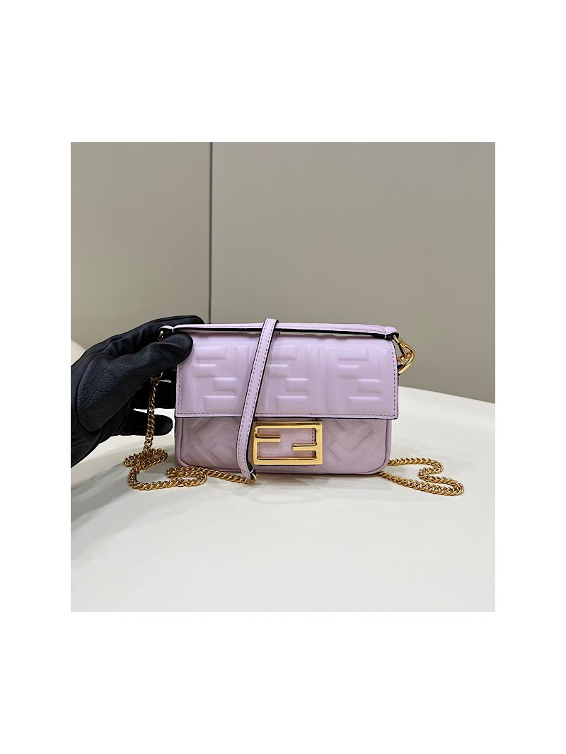 Fendi Baguette Mini / Medium Bag with FF Motif 8BR600 Lilac