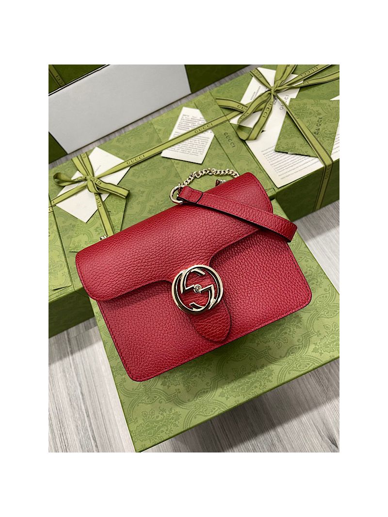 Gucci Interlocking GG Chain Leather CrossBody Bag 510304 Red