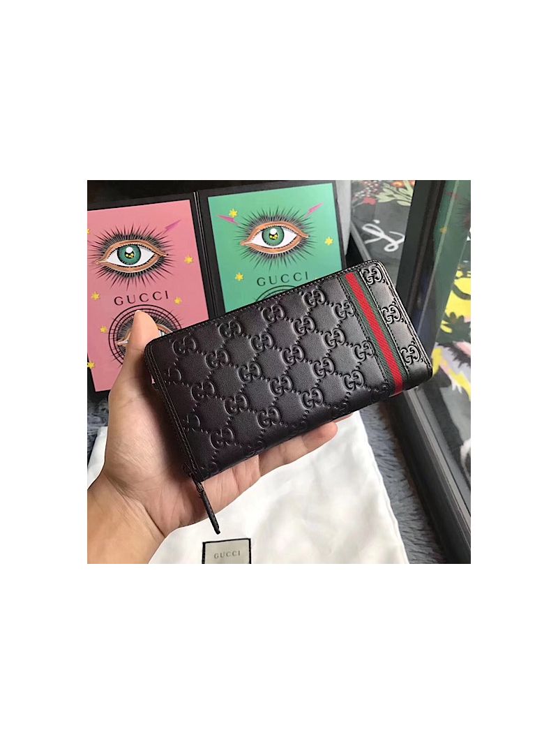 Gucci Guccissima Signature Web 291105 Leather Zip Wallet