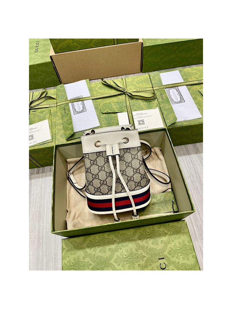 Gucci Ophidia Mini GG Bucket Bag 550620 Supreme White