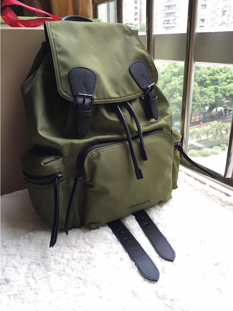  Burberry The Large Rucksack Backpack in green Technical Nylon and Leather with black hardware
