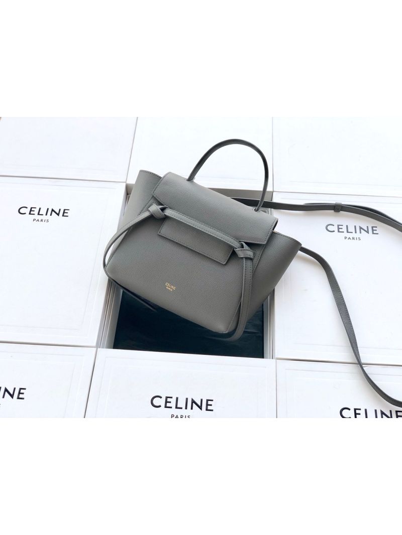 Celine Nano Belt Bag In grey Grained Calfskin 185003