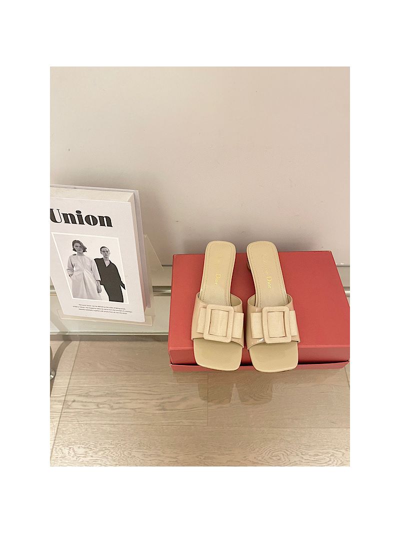 Dior Idylle Heeled Slide Patent Calfskin and Grosgrain KCQ795 Nude