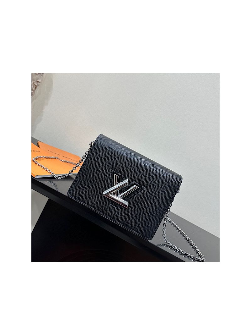 Louis Vuitton LV Twist Belt Chain Pouch M68750 Black with Silver Hardware