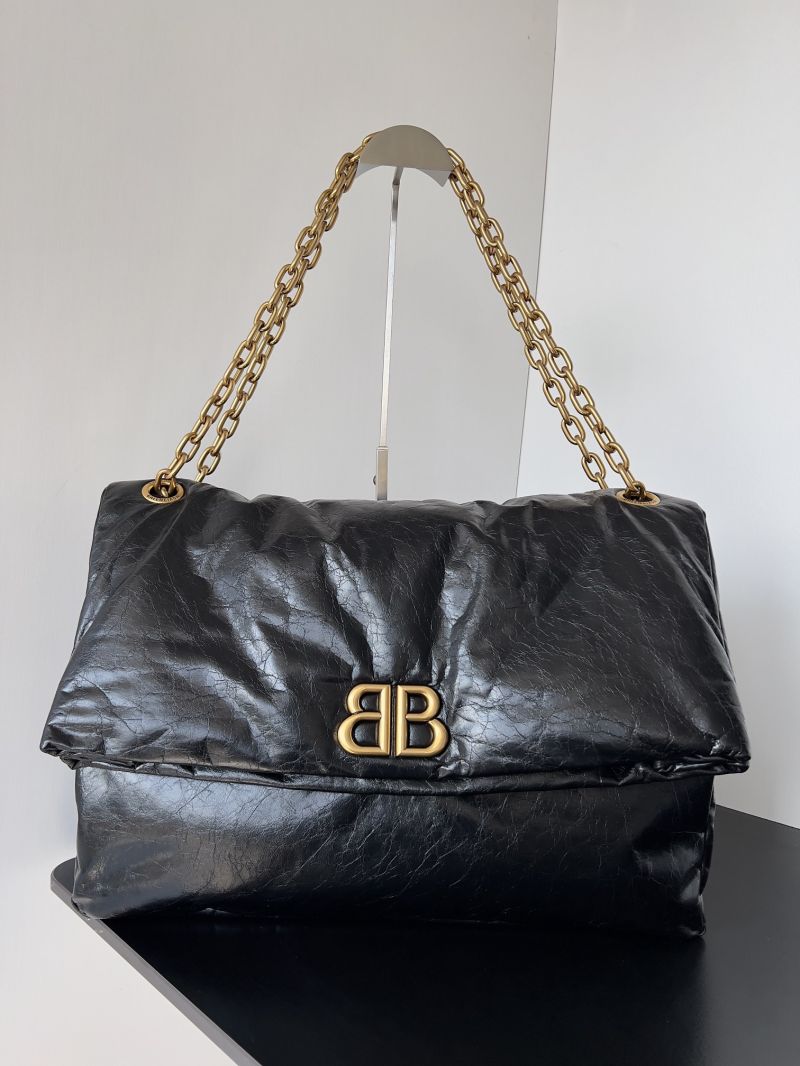 Balenciaga Large Monaco Chain Bag in Crushed Calfskin Black 7458992AAIN1000
