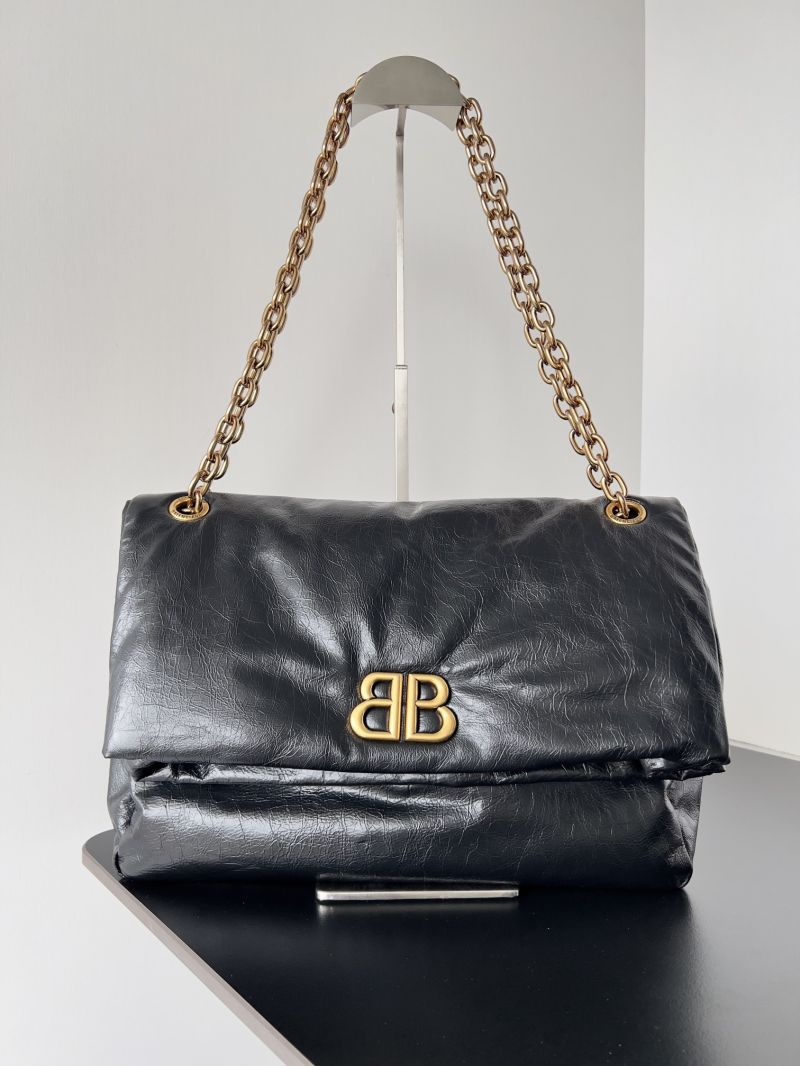 Balenciaga Monaco Medium Chain Bag in Crushed Calfskin Black 7659452AAR81000