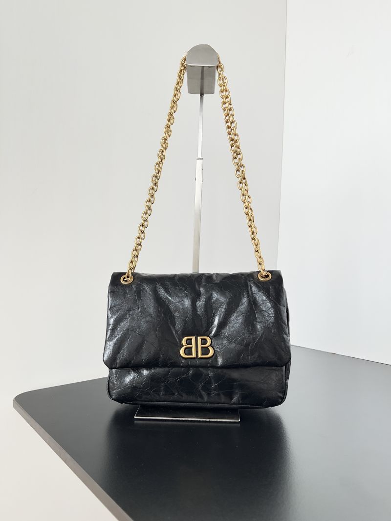 Balenciaga Monaco Small Chain Bag in Crushed Calfskin Black 765966-2AAR8-1000