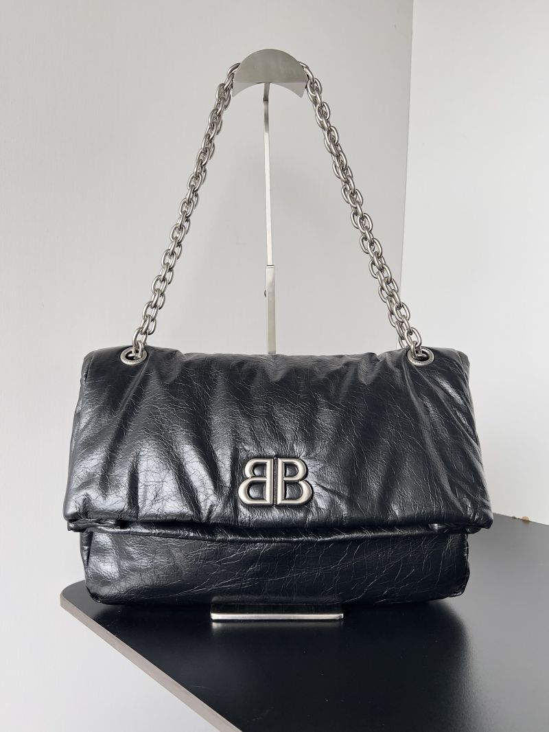 Balenciaga Monaco Medium Chain Bag in Crushed Calfskin Black