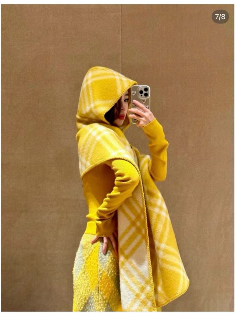 Burberry Yellow Cashmere Blend Hooded Shawl Scarf - Luxe Plaid, Cozy & Chic