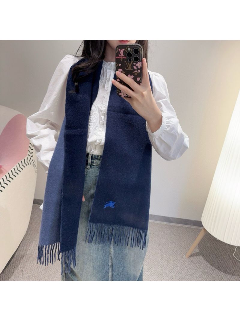 Burberry Navy Blue Lambswool Scarf with Iconic Equestrian Knight - Luxe & Timeless