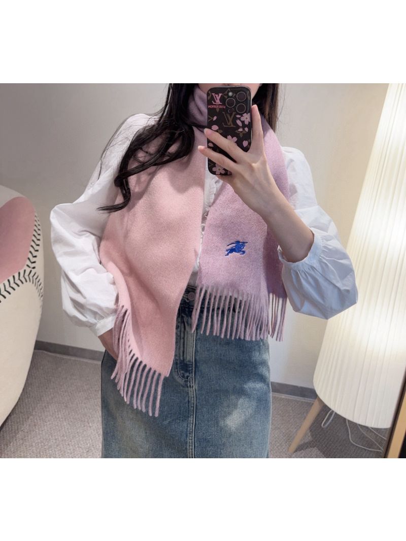 Burberry Pink Lambswool Scarf with Iconic Equestrian Knight - Luxe & Timeless