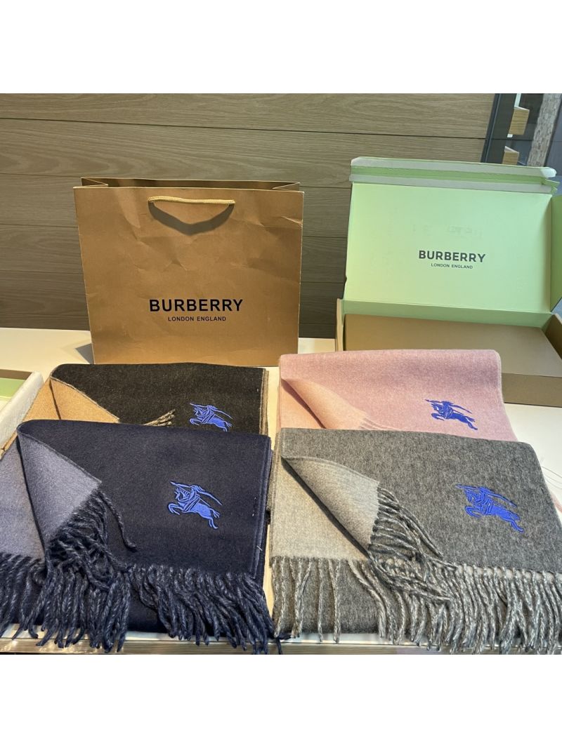 Burberry Brown Lambswool Scarf with Iconic Equestrian Knight - Luxe & Timeless