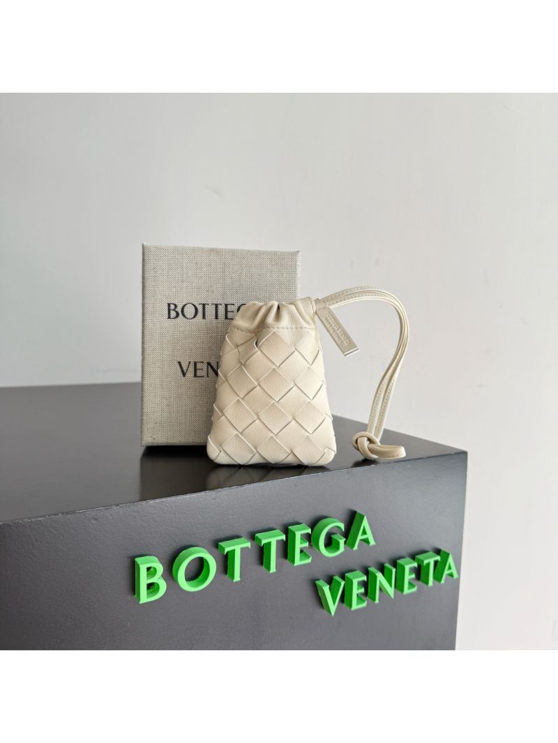 Bottega Veneta Micro Dustbag Drawstring Pouch in Intrecciato Calfskin Leather Sea Salt 843903
