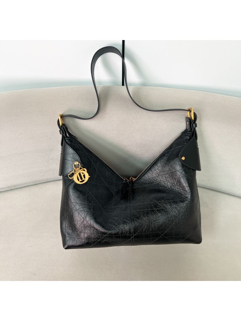 Dior Large D-Voyage Bag in Macrocannage Crinkled Calfskin Black M2847UNGW_M900