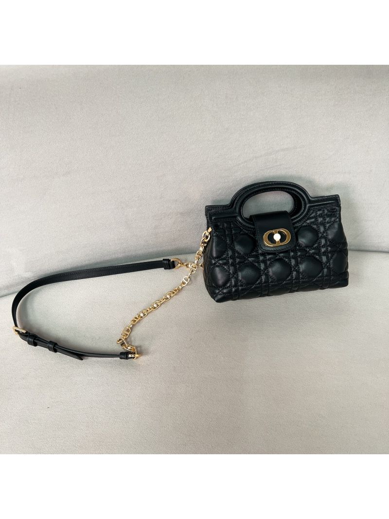 Dior D-Jolie Mini Bag with Top Handle in Cannage Lambskin with White Resin Pearls Black S3123