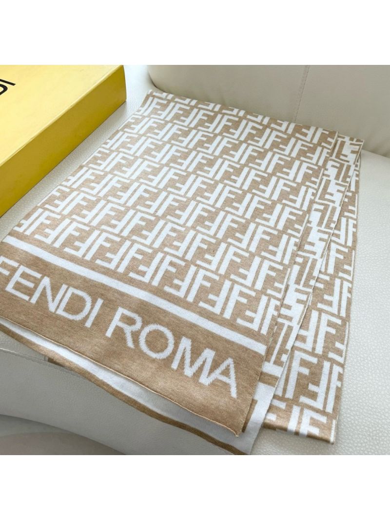 Fendi Beige Cashmere Scarf with Iconic FF Pattern - Luxurious & Rare
