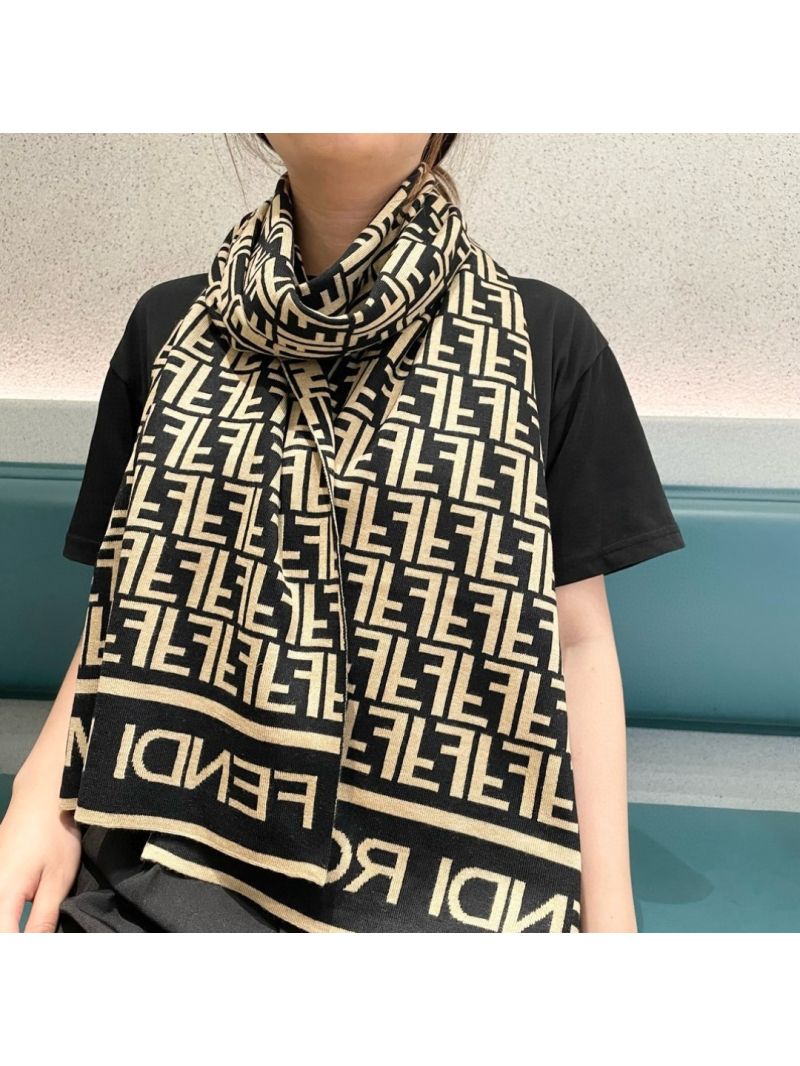 Fendi Black Cashmere Scarf with Iconic FF Pattern - Luxe & Cozy