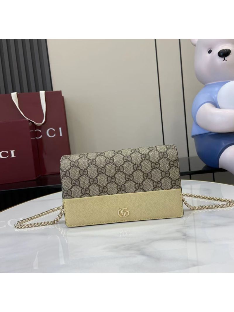 Gucci GG Marmont Bi-Color Wallet on Chain in GG Supreme Canvas Light Yellow 497985