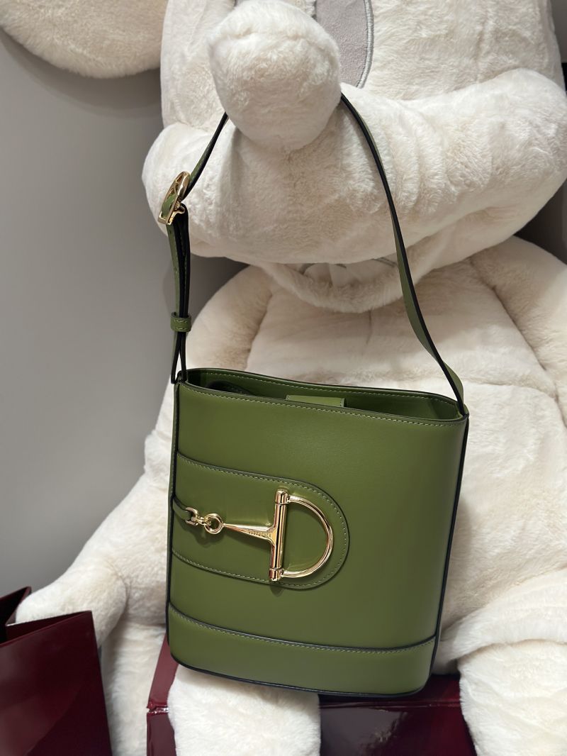 Gucci Horsebit 1955 Small Bucket Bag in Green Leather 602118
