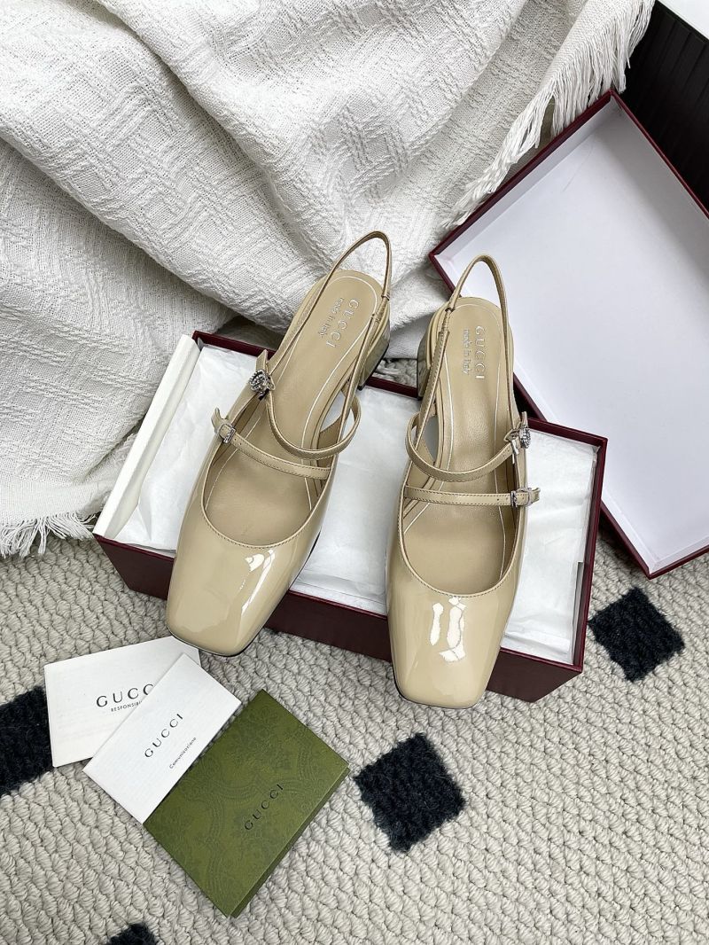 Gucci Slingback Pump with Double G and Crystals in Patent Leather Beige 699471