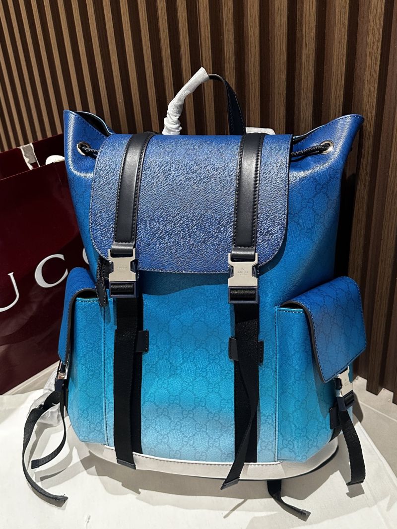 Gucci GG Supreme Ombré Canvas Backpack in Blue/Light Blue Leather Trim 726300 FACQ6 4376
