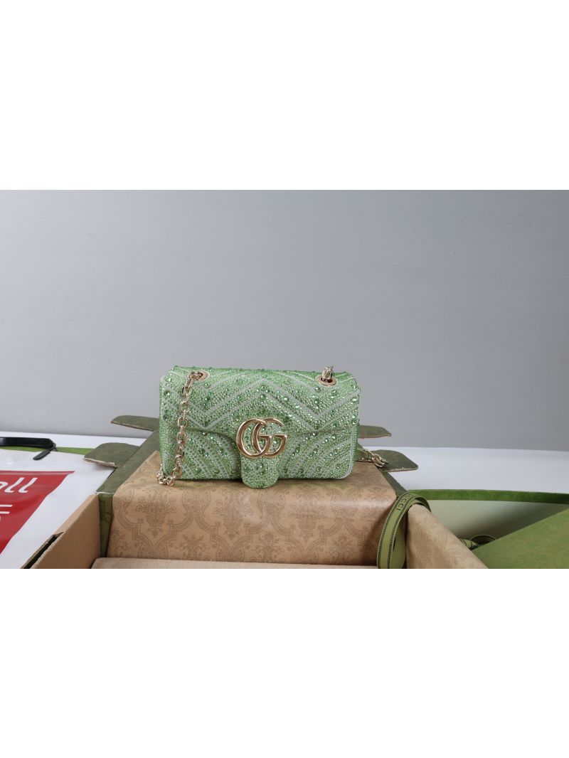 Gucci GG Marmont Crystals Small Shoulder Bag in Pale Mint Green Nubuck Leather 735628